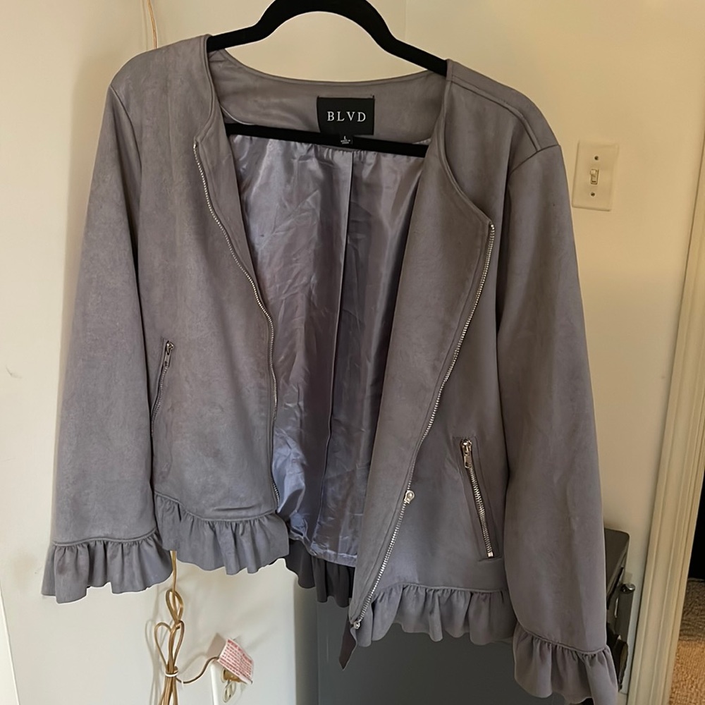 BLVD Vegab Suede Ruffle Jacket.